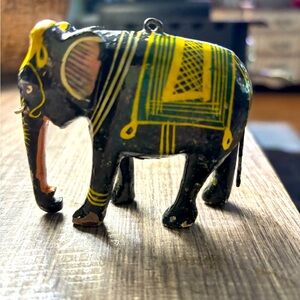Vintage Elephant Carved Wood Hand-Painted Tiny
Figurine , Made in India
